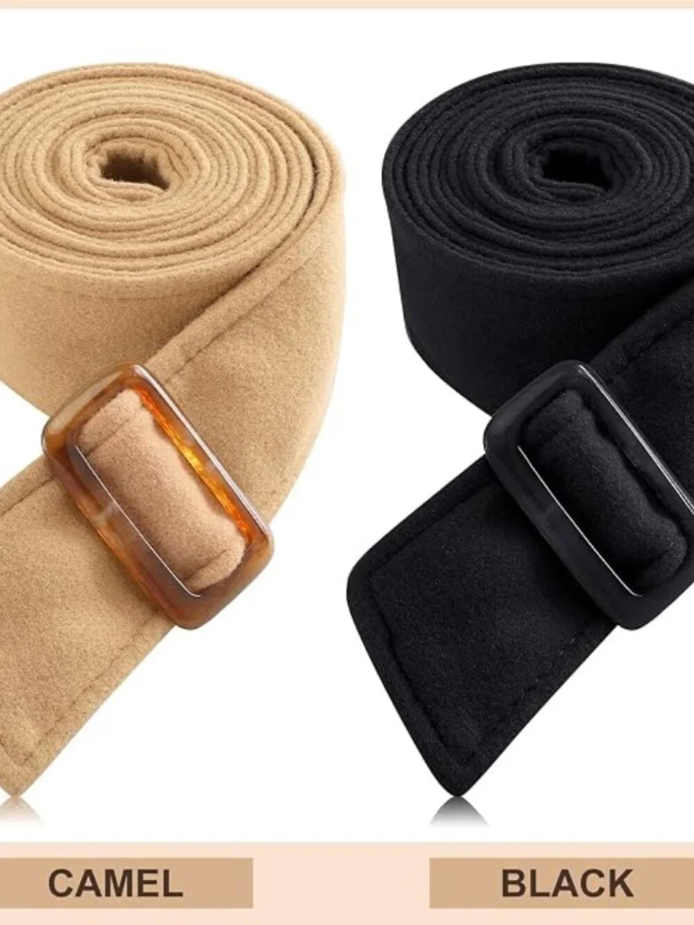2-Piece Wool Trench Coat Belt Set – Black & Camel Replacement Sash Waist Belts